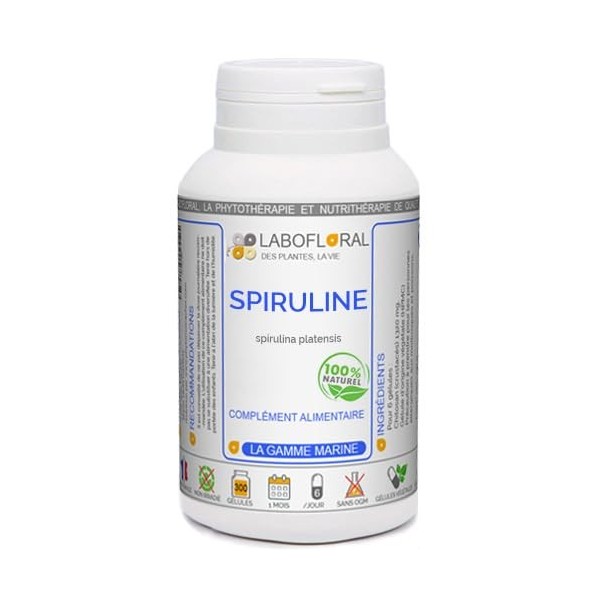 Spiruline Labofloral 300 gélules dosées à 320 mg - Complément alimentaire - Immunité, vitalité, tonus, protéines, acides amin