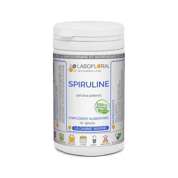 Spiruline Labofloral 50 gélules dosées à 320 mg - Complément alimentaire - Immunité, vitalité, tonus, protéines, acides aminé