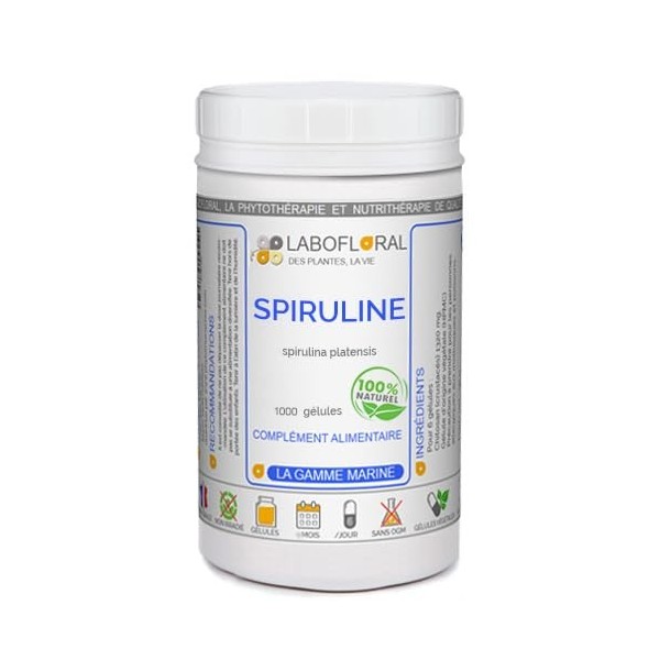 Spiruline Labofloral 1000 gélules dosées à 320 mg - Complément alimentaire - Immunité, vitalité, tonus, protéines, acides ami