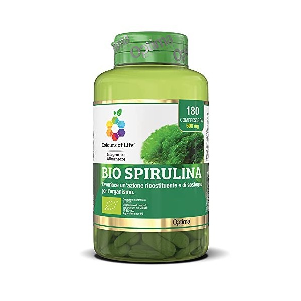 Colours Of Life Colours Of Life Bio Spirulina - Supplément de Spirulina platensis biologique 180 comprimés - 90 g, BIO SPIRUL