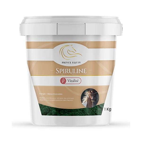 Prince Equin - SPIRULINE - Complément nutritionnel Cheval - Seau 1 kg - Riche en protéines, vitamines, minéraux - Energie - V