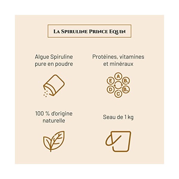 Prince Equin - SPIRULINE - Complément nutritionnel Cheval - Seau 1 kg - Riche en protéines, vitamines, minéraux - Energie - V