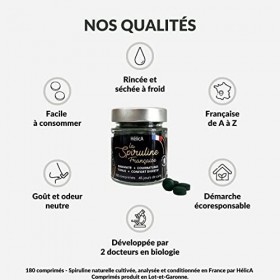 Spiruline Vraiment Française – Cultivée en France – 180 Comprimés sans Excipient– Rincée et Séchée à Froid – Non Atomisée – 7
