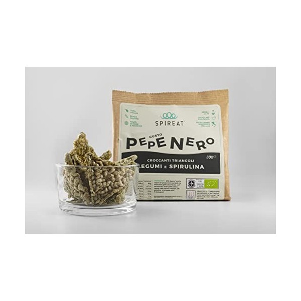 Chips de légumineuses à la Spiruline, format 6 X 30g saveur POIVRE NOIR, haute teneur en protéines, BIO, italiennes, chips no