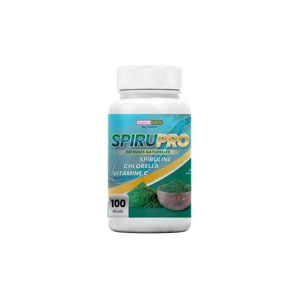 Spirupro | Spiruline et Chlorella pures + Vitamine C | Puissant effet rassasiant et détoxifiant | Antioxydant | 100 gélules