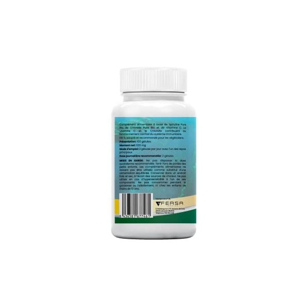 Spirupro | Spiruline et Chlorella pures + Vitamine C | Puissant effet rassasiant et détoxifiant | Antioxydant | 100 gélules