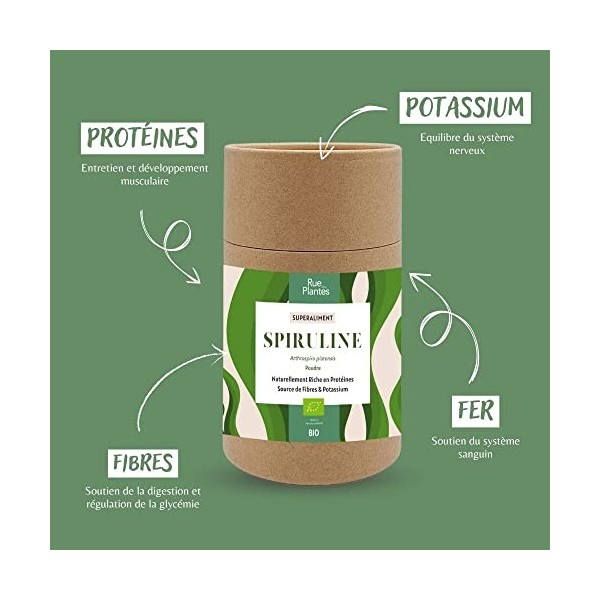 Spiruline bio 100g - Superaliment - Riche en protéines végétales, source de potassium, fer, fibres