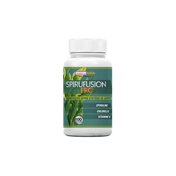 Healthy Fusion Pure Spiruline avec Chlorella et Vitamine C | Spiruline pure à 99% | Riche source de vitamines essentielles | 