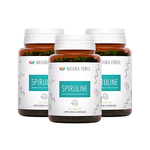 NATURA FORCE - Spiruline Bio Certifiée Ecocert, 100% Pure et Séchée à Froid - Riche en Phycocyanine 15% - Source de Protéin