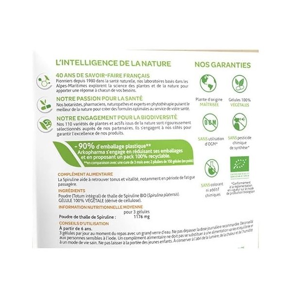 Arkopharma Arkogélules Spiruline Bio Éco Pack 270 Gélules