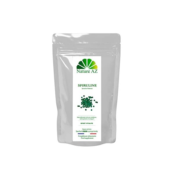 Spiruline | Pack ECO | Antioxydant | Entraînement Sport | Fer | Protéines | Sommeil | 2000 comprimés 250mg | Fabriqué en Occi