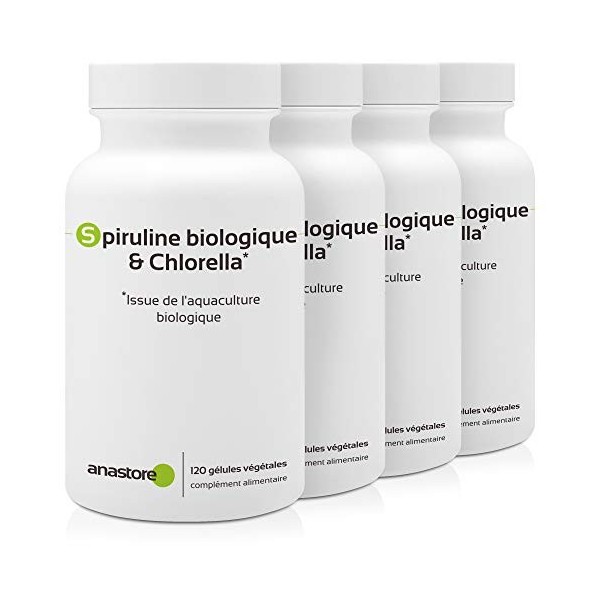 SPIRULINE BIOLOGIQUE & CHLORELLA * PACK 3+1 GRATUIT * 400 mg / 480 gélules * Issue de l’aquaculture biologique * Cardiovascul