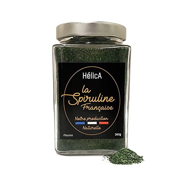 Spiruline Naturelle – Cultivée en France –Flocons 360g sans Excipient– Rincée et Séchée à Froid – Non Atomisée – 72% de Proté