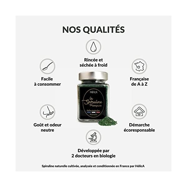 Spiruline Naturelle – Cultivée en France –Flocons 360g sans Excipient– Rincée et Séchée à Froid – Non Atomisée – 72% de Proté