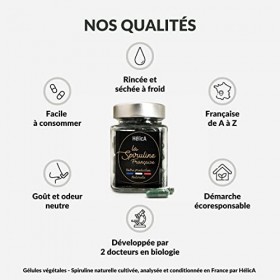 Spiruline Naturelle – Cultivée en France – 450 Gélules 100% Végétales sans Excipient – Rincée et Séchée à Froid – Non Atomisé