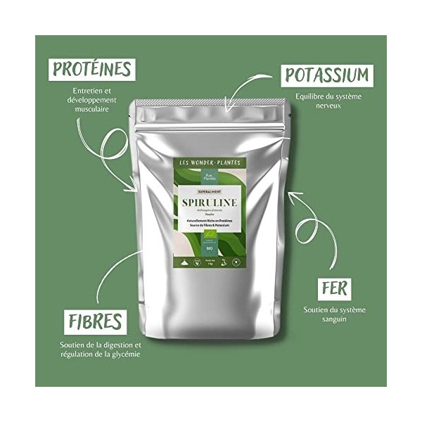 Rue Des Plantes - Spiruline bio poudre 1Kg - renforcer vos défenses naturelles et favorise la résistance de votre organisme.