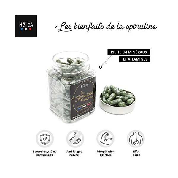 Spiruline Naturelle – Cultivée en France – 420 Gélules 100% Végétales sans Excipient – Rincée et Séchée à Froid – Non Atomisé