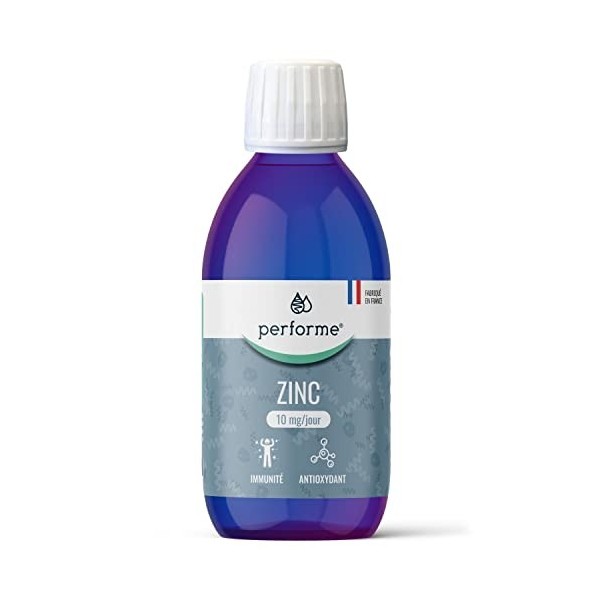 Performe - Zinc + Spiruline Liquide Bleue • Formule Liquide Haute Assimilation • Cure 20 jours • 10 mg / jour • Renforce l’Im