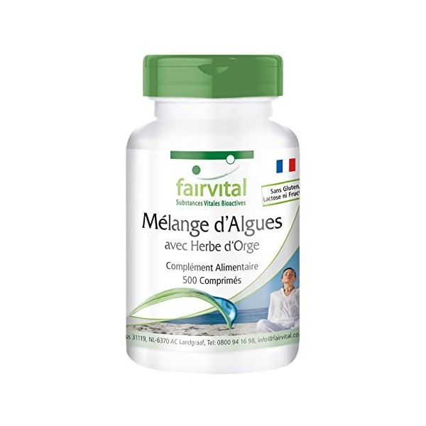 Fairvital | Mélange dalgues avec 3000mg de Spiruline, 1000mg de Chlorelle & 1000mg Herbe dOrge par dose journalière - VEGAN