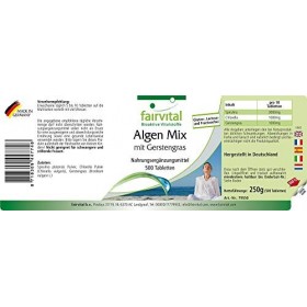 Fairvital | Mélange dalgues avec 3000mg de Spiruline, 1000mg de Chlorelle & 1000mg Herbe dOrge par dose journalière - VEGAN