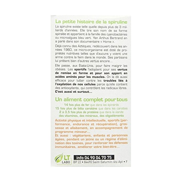 LT LABO Spiruline Bio Phyco+ 500 Comprimés