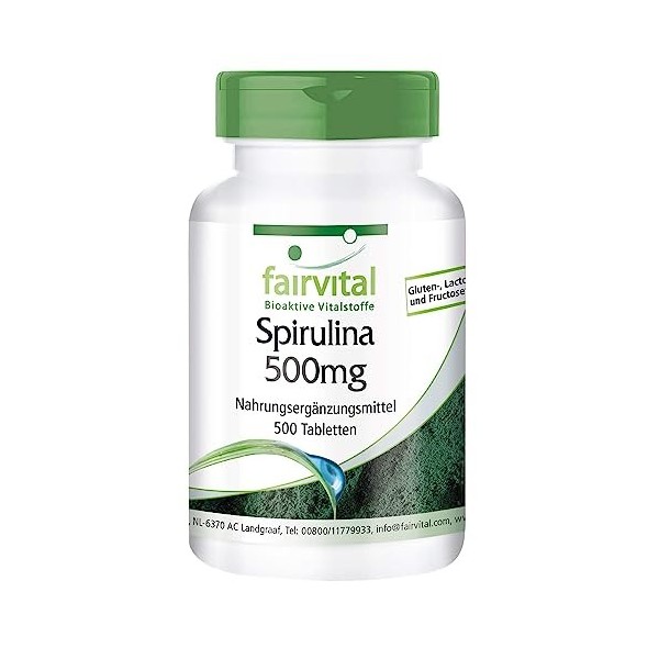 Fairvital | Spiruline 500mg - 500 comprimés - sans additifs - sans iode - avec des nutriments et des protéines précieux