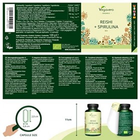 Spiruline BIO + Reishi BIO Vegavero® | Qualité Supérieure & Sans Additifs | Avec 40% de Polysaccharides, 30% de Bêta-glucanes