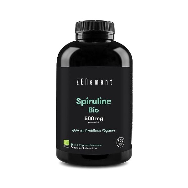 Spiruline Bio, 3000 mg par dose, 600 Comprimés | Superaliment, Détox, Satiant, Spiruline 100% Bio, 64% de Protéines Véganes |