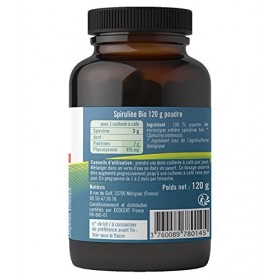 NATESIS — Spiruline Bio & Vegan — 120 g — Riche en Protéines — Phycocyanine 16,5 % — Sport, Minceur, Énergie, Immunité — Poud