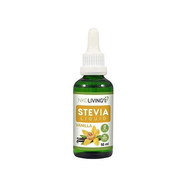 Gouttes de liquide de stévia pure 50 ml – saveur de vanille - avec compte-gouttes en verre