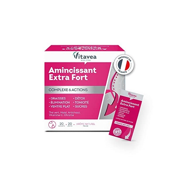 Vitavea - Amincissant Extra Fort - Préparation Minceur 6 actions - Ventre plat, Graisse, Elimination, Sucres, Détox - Thé Ver
