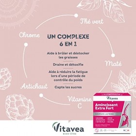 Vitavea - Amincissant Extra Fort - Préparation Minceur 6 actions - Ventre plat, Graisse, Elimination, Sucres, Détox - Thé Ver