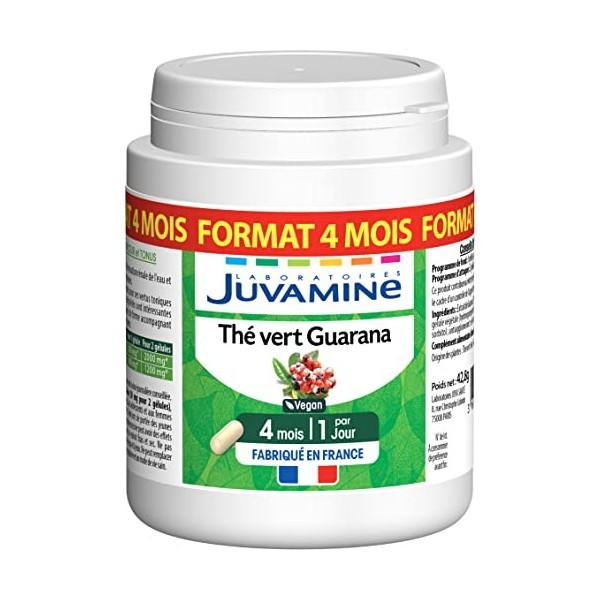 JUVAMINE - Brûle Graisse - Thé Vert Guarana 1600mg - MAXI FORMAT - 120 Gélules