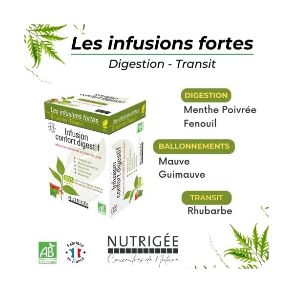 Infusion confort digestif Bio • Digestion • Transit • Menthe poivrée • Fenouil • Concentrés Végétaux Solubles • Issue de l’ag