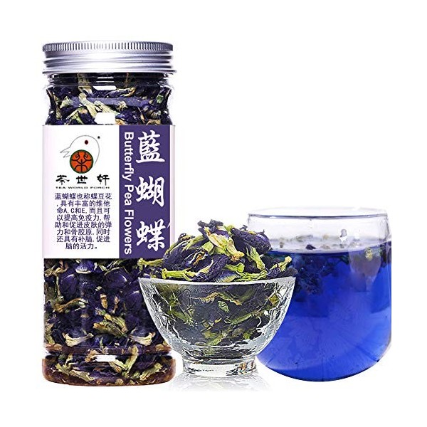 Plant Gift Dried Blue Butterfly Flowers Tea, 蓝蝴蝶茶 Dried Blue Flower Édition de fleurs, Butterflies Tea Recipes Coloring 40G /