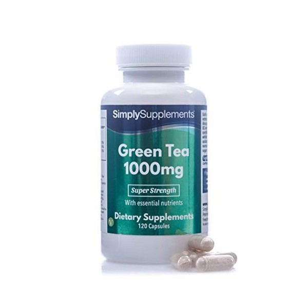 Thé Vert 1000mg | Enrichi en vitamine B1 & Chrome | 120 Gélules | Adapté aux végétaliens | SimplySupplements