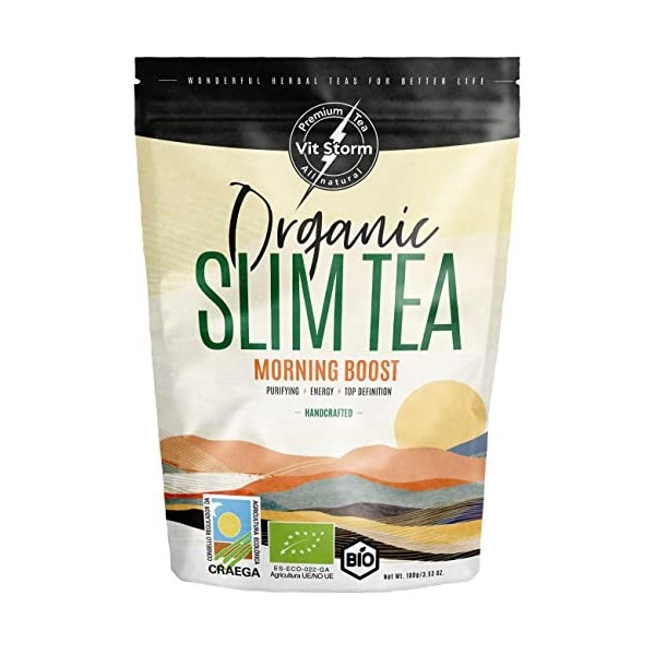 SLIM TEA Morning Boost Energie BIO - Thé Minceur - Bruleur de Graisse Puissant - Coupe Faim - Tisane Detox & Draineur - Thé V