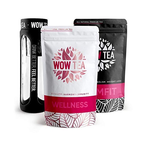 WOW TEA Kit de Nettoyage: Thé Détoxifiant 21 jours | Thé Minceur | Tisane pour Perte de Poids et de Graisses | Bouteille din