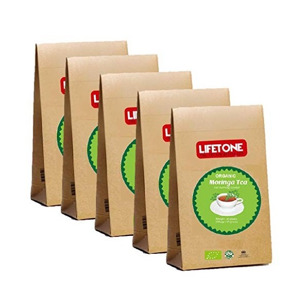 Thé organique de moringa, herbe entière sans caféine, végétalien, antioxydant 100 sachets de thé 
