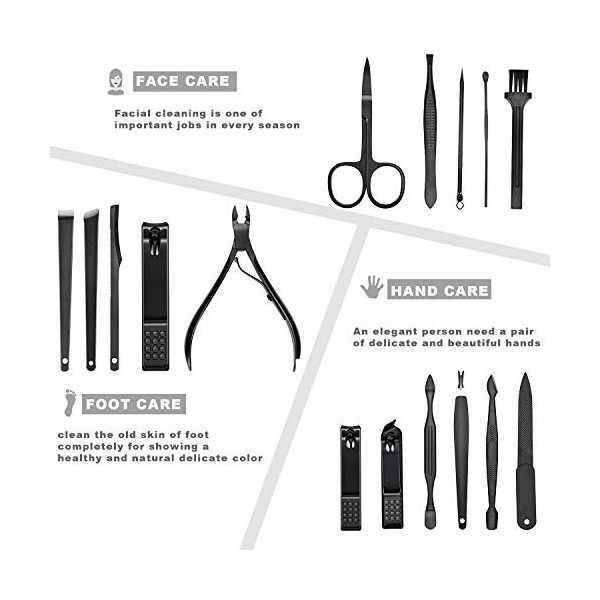Ensemble de manucure 16 pièces avec étui en cuir synthétique, outil de soins personnels, cadeau pour homme/femme, anniversair