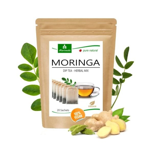 Thé Moringa 100% naturel et végétalien en option mélange de feuilles, pomme-cannelle, grenade, gingembre, menthe . 1A Qualit