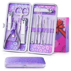 Kit de manucure pédicure 12 en 1 pour manucure - Léger et portable - Durable et efficace - Kit de toilettage compact - Trouss