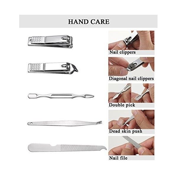 Esup Kit de manucure et pédicure 16 en 1 avec coupe-ongles en acier inoxydable et ciseaux à ongles avec étui de voyage en cui