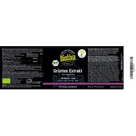 Biotiva Capsules dextrait de thé vert biologique 150 pièces - 30% Polyphénols - végétalien, sans gluten ni lactose - remplie