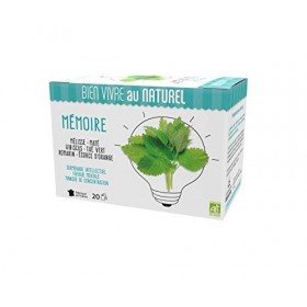 BIEN VIVRE AU NATUREL Mémoire Préparation pour Infusion Bio Mélisse, Thé Vert, Hibiscus, Maté, Romarin, Ecorce dOrange Fatig