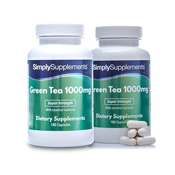 Thé Vert 1000mg | Enrichi en vitamine B1 & Chrome | 360 Gélules | Adapté aux végétaliens | SimplySupplements