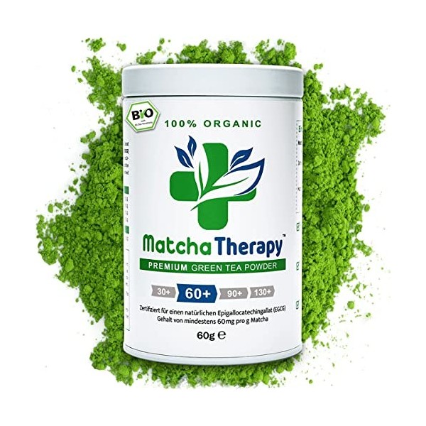 MatchaTherapy 60+ | Poudre de Thé Matcha BIO | Au moins 60 mg/g testés Teneur en catéchine EGCG | Prend charge système immuni