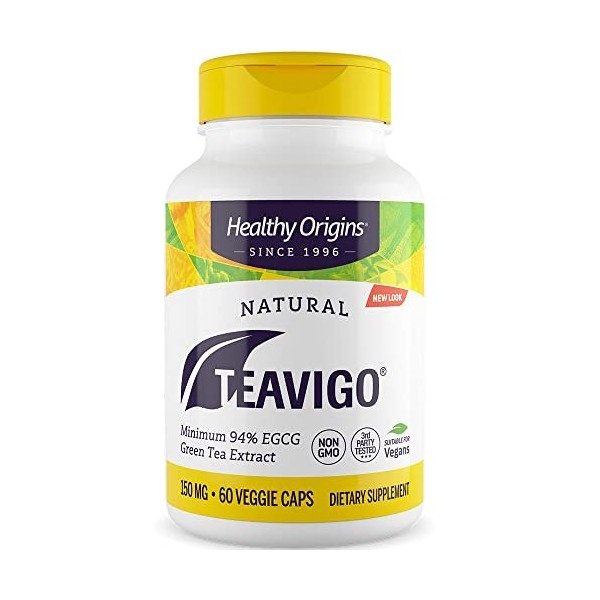 Healthy Origins, Natural Teavigo®, Extrait de Thé Vert, 150mg, 60 Capsules végétaliennes, Testé en Laboratoire, Sans Soja, Sa