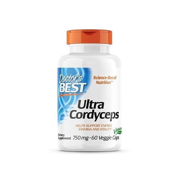 Doctors Best, Ultra Cordyceps, 750mg, 60 Gélules végétaliennes, Extrait de Champignon, Testé en Laboratoire, Sans Gluten, Sa