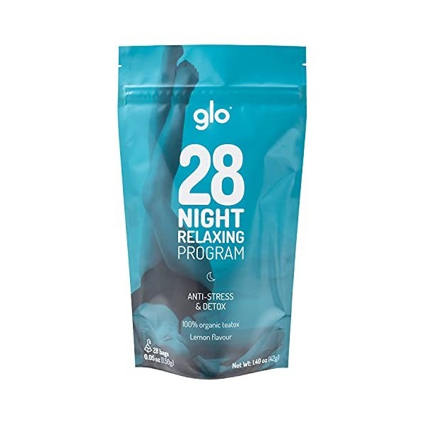 Glo Night Teatox - Te Amincissant Anti-Stress | Programme 28 jours - 28 sachets de thé | Infusion de régime et de perte de po